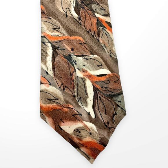 90s LAUREN MERYL Vintage Brown Orange Silk Painted Tie - Picture 5 of 6
